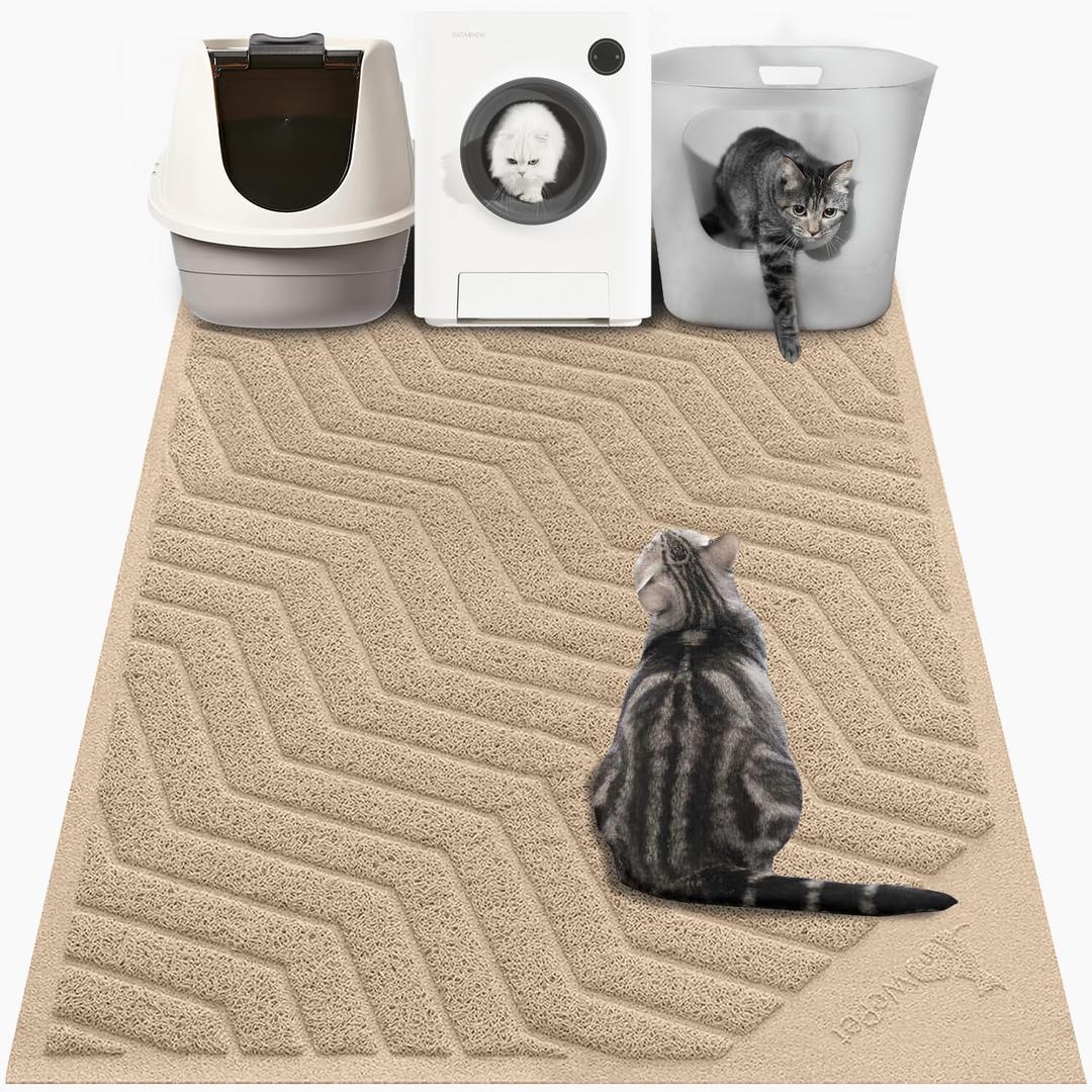 WePet Cat Litter Box Mat(No. 02-2), Kitty Premium PVC Pad, Durable Trapping Rug, Phthalate Free, Urine-Resistant, Scatter Control, XXL 47 x 36, Beige (47x36 Inch (Pack of 1))