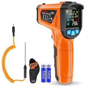 MESTEK Temperature Gun Infrared Thermometer, -58~1472 Non-Contact Digital IR Laser Thermometer Temp Gun with Probe for Cooking, Pizza Oven, HVAC, Kitchen, Alarm Function Adjustable Emissivity (Orange)