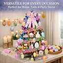 Easter Tree Decorations and Ornaments Set, Large Bunny Ear & Pink Bow Topper, LED Lights, Ribbon - Hanging Egg, Rabbit, Gnome & Carrot Wooden Decor for Home, Party, Table, Outdoor & Classroom