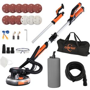 Drywall Sander, 780W Electric Drywall Sander with Vacuum Dust Collection, 1800RPM 7 Variable Speed Popcorn Ceiling Removal Tool with LED, Dustless Wall Sander (L-shape Handle-orange)