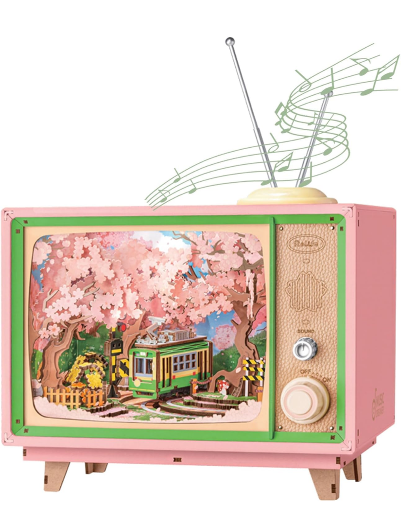 Rolife 3D Wooden Puzzles for Adults DIY Book Nook Kit 16" Japanese Cherry Blossom Music Box Toy Building Set Home Decor Gifts for Girls Boys Adults (Sakura Dreamy Tour)