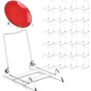 24 Pcs Acrylic Plate Stand Adjustable White Wire and Clear Acrylic Display Easel 4. 75" H x 3. 8" W X5. 3" D Holder Stand for Display Plates and Pictures