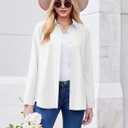 Zeagoo Button Down Shirt Women Long Sleeve Blouses Casual Tops Work Outfits | Stain Shield Dress Shirts，Wrinkle Free Collared Shirts，Business Casual Work Outfits，Floral Blouse，Fall Outfits (White, S)