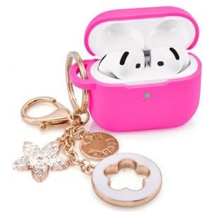Case Compatible With Apple Airpods 4 - VISOOM Airpods 4 Cases 2024 Cover Women Anti-Drop Silicone iPods 4 Earbuds Wireless Accessorie Charging Cases Girl Bling Keychain for Airpod Ipods 4th Generation (S-Rose Pink)