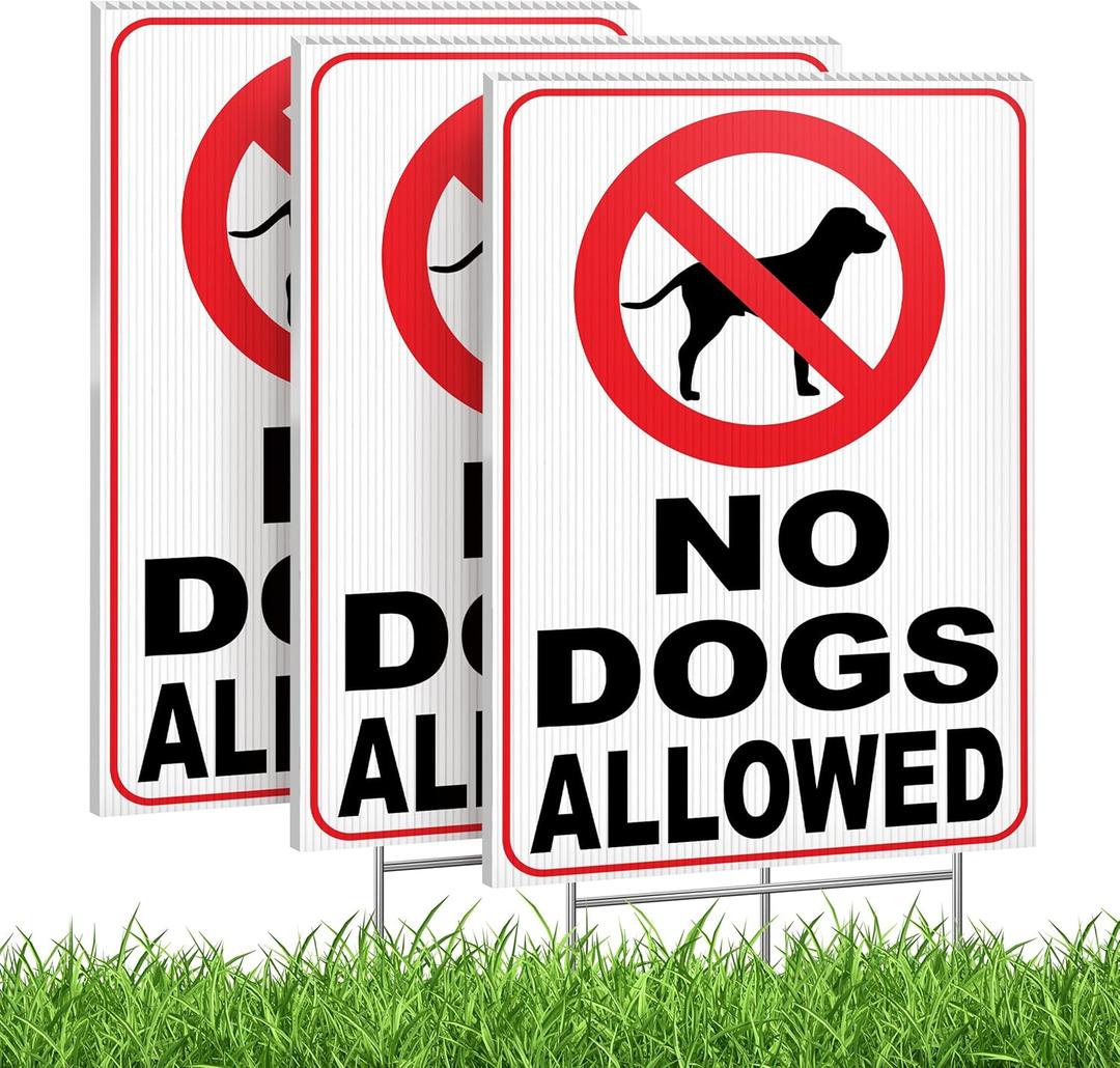 3 PC No Dogs Allowed Signs for Yard, 8x12 Double Sided Coroplast Keep Off Grass Sign, Curb Your Dog
