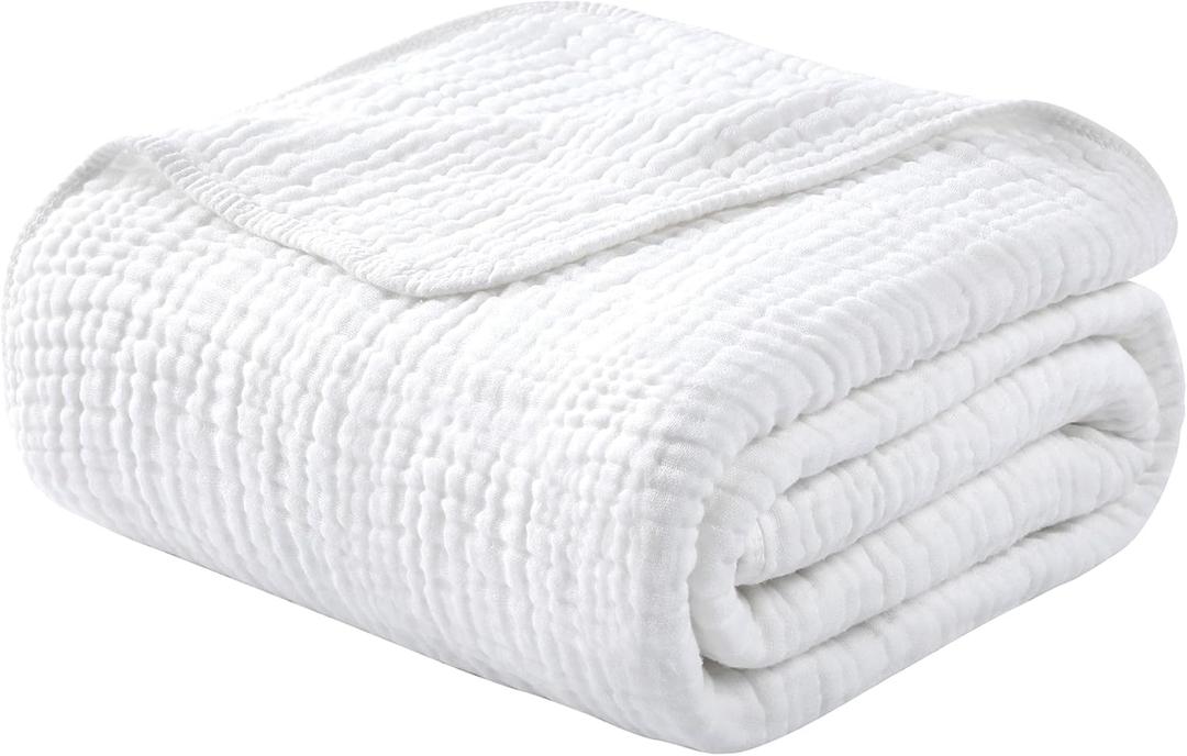 Yoofoss Muslin Blanket 100% Organic Cotton Large Twin Size 60" x 80" for Bed Couch Summer Gauze Blanket for Adults Lightweight and Breathable White