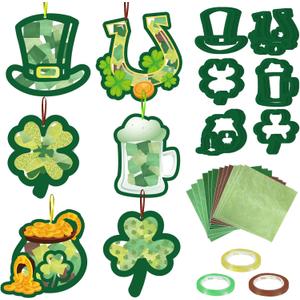 HABDJILTY 36PCS St Patrick's Day Crafts Kit,Paper Shamrock Suncatchers, Window Stained Glass Effect Art Supplies,St Patrick's DIY Kits for Holidays Party Home Classroom Crafts Creative Activities