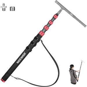 NEEWER Upgraded Microphone Boom Pole, 9.8ft/300cm Telescopic Carbon Fiber Mic Boom Arm with 5 Sections, 1/4" 3/8" 5/8" Screw Adapters, Cable Straps, Shoulder Strap & Storage Bag, MS-300CB (Red)