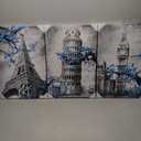 DuoBaorom 3 Pieces Famous Modern Building Wall Art Eiffel Tower Leaning Tower of Pisa Big Ben Blue Plum Blossom Picture Painting on Canvas for Bedroom Living Room Decor 16x24inchx3pcs