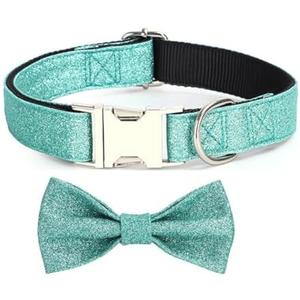 YSHOME&PET Bling Dog Collar with Bow Tie, Adjustable Bowtie Dog Collar with Metal Buckle D-Ring Soft Pet Collars for Cats Small Boy or Girl Dogs Daily Walking or Holiday Party 11"x16"
