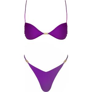 VOLAFA Women's Triangle Bikini Set Tie Solid Sexy Thong Cheeky Two Piece Swimsuit Bathing Suit (6, Purple)