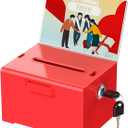Uniclife Acrylic Donation Box with Lock and Sign Holder Red Ballot Box with Slot Plastic Suggestion Boxes Tip Jar Cash Storage Container Drop Chest for Fundraising Voting Raffle, 6.2" x 5" x 4"