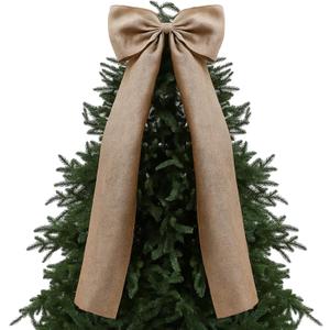 20 x 47 Inches Extra Large Christmas Burlap Bow Giant Christmas Tree Topper Bow Decoration with Long Streamers Ribbon Rustic Wall Decor for Home Xmas Holiday Birthday Wedding Party Decor