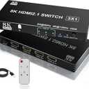 HDMI 2.1 Switch 3 in 1 Out, 8K@60Hz 4K@120Hz HDMI Splitter with Remote, 48Gbps, VRR, HDR10+, Dolby Atmos, CEC - Aluminum HDMI Switcher for PS5, Xbox, Switch, Roku, Fire Stick, Apple TV, Blu-ray Player