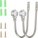 Curtain Holdback, 2pcs Wall Mounted Drapery Tiebacks with Clear Crystal Ball, Heavy Duty Metal Decorative Window Drapery Curtain Holder Curtain Hooks with Screws, Sliver