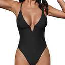 CUPSHE Women Swimsuit One Piece Bathing Suit Deep V Neck Crisscross Back Adjustable Strap Black M