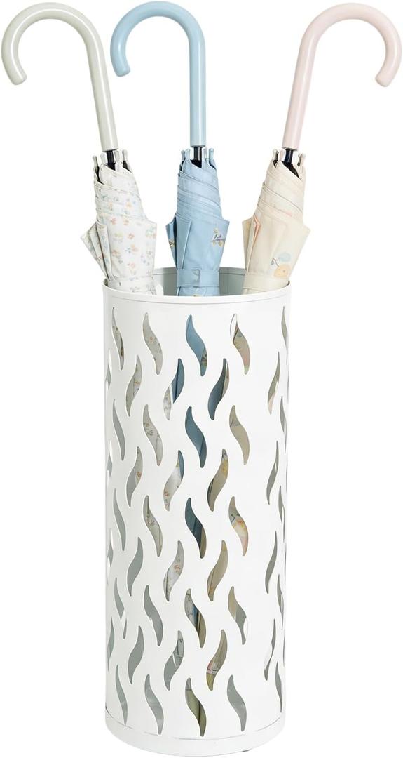 Umbrella Holder, Metal Umbrella Stand for Entryway, Umbrella Storage Rack with 4 Hooks Decor, Home, Office,5.8  5.8  16.4 (White)