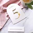 UNIQOOO White Arch Wedding Table Numbers with Stands 1-15, Gold Foil Printed 5x7 Double sided Acrylic Signs and Holders, Perfect for Centerpiece, Reception, Decoration, Party, Anniversary, Event