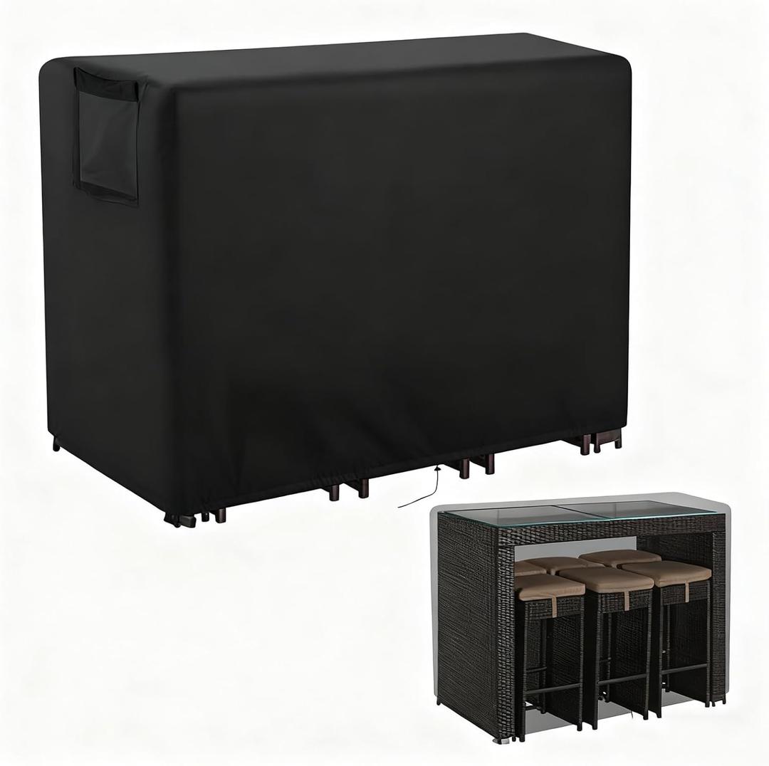 Outdoor Bar Height Dining Set Cover, Heavy Duty Waterproof Patio Bar Table and Chairs Cover for 60" Long Rectangular Bar Furniture Set - 60 x 30 x 42 inch (Black)  Outdoor Bar Height Dining Set Cover, Heavy Duty Waterproof Patio Bar Table and Chairs Cover for 60" Long Rectangular Bar Furniture Set - 60 x 30 x 42 inch (Black)