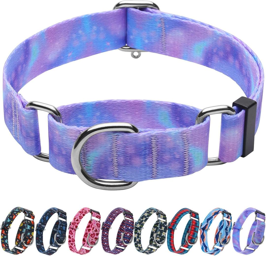 Hikiko Martingale Collar for Dogs with No Buckle Purple Gradient Training Dog Collars for Large Dogs,Tie Dye,L