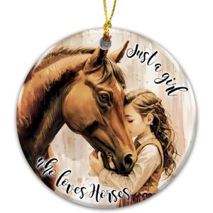 2 x Horse Ornament 2025  White Elephant Gift for Girl Who Loves Horses  Horse Lover Gift, Ceramic Round Hanging Decoration for Girls, Women, Kids for Christmas, Birthday