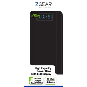 ZGEAR 20,000 mAh High Capacity Power Bank With LCD Display