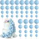 BOUBONI 48 Pcs Balls Cake Topper Decorations Balloon Cupcake Toppers Foam Cake Topper Balls Cake Balls Decorations for Birthday Party Wedding Anniversary Cake Decorating (Light Blue)