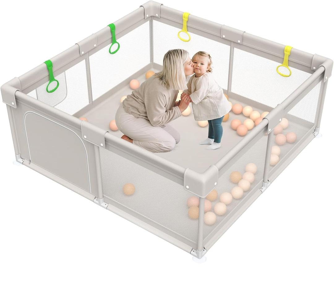 ZEEBABA Baby Playpen, Big Play Pen for Babies(59x59x27inch), Kids Safe Play Center for Babies and Toddlers, Baby Fence Gives Mommy a Break