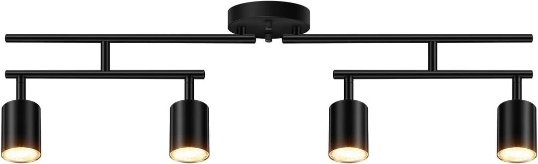 Track Lighting Kit, LED Track Lighting Fixtures Ceiling, 30" Black Ceiling Spotlights, 4 Light Kitchen Light Fixtures, Spot Light with Rotatable Heads, Track Lights for Bedroom(GU10 Socket, NO Bulb)