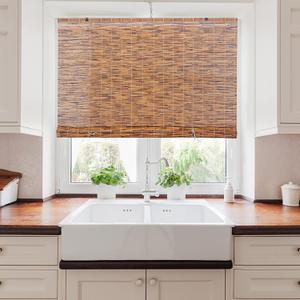 Forever Bamboo Light-Filtering Cord-Free Bamboo Reed Roll-Up Blind Shades for Windows Manual Roman Blinds Coffee 48 in W x 72 in H