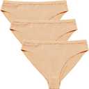 3 Packs Ballet Underwear High Cut Gymnastics Seamless Dance Underpants Nude Briefs for Womens and Girls (Beige, 130)