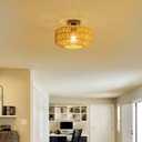 MAYNA 11.8" Rattan Ceiling Light Fixture, Hand-Woven Boho Light Fixtures Ceiling Mount, Mini Rattan Chandelier Light Fixture for Farmhouse Hallway Bedroom Kitchen Entryway, Bulb NOT Included