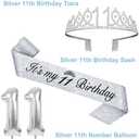 11th Birthday Decorations for Girls Silver with 11th Birthday Sash and Tiara, Cake Topper and Candles, Silver Number Balloons, Gifts for 11 Year Old Girls