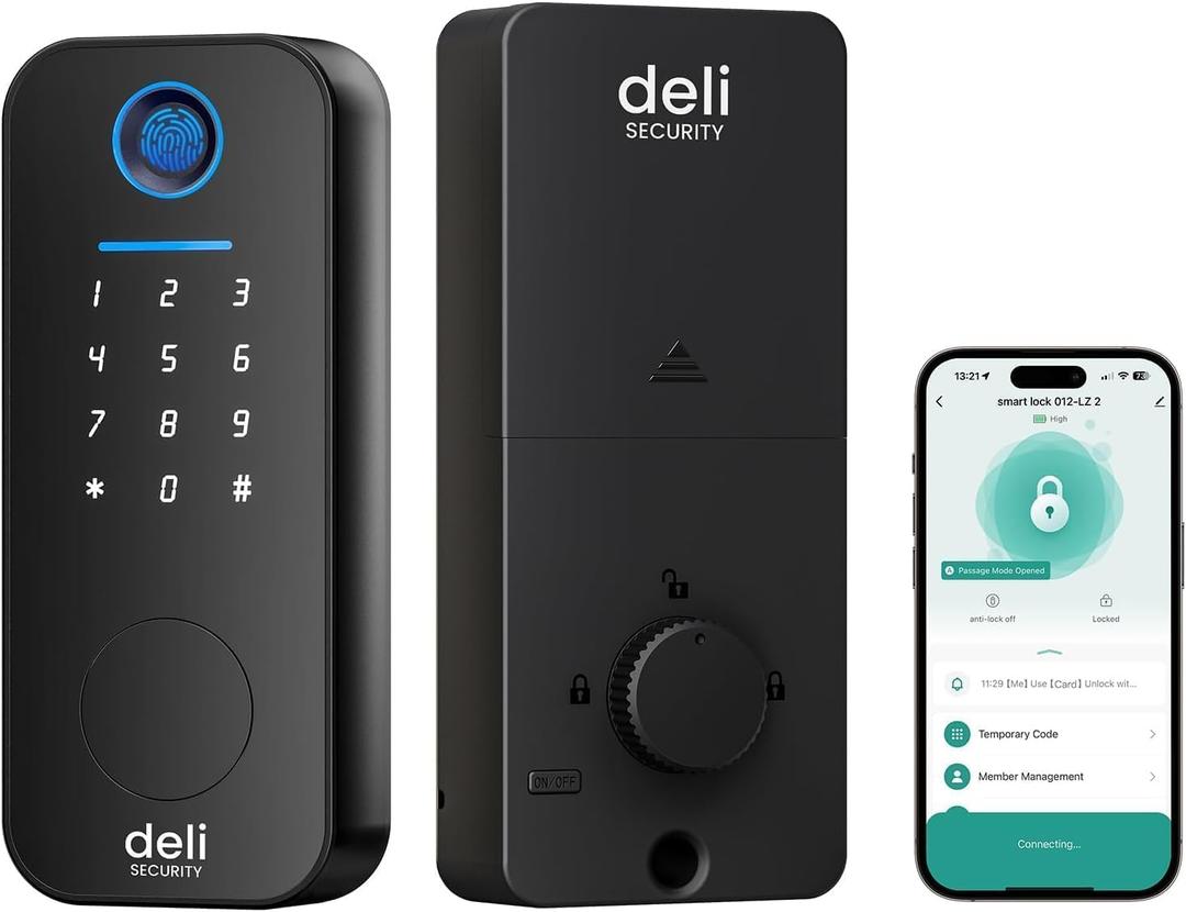 Smart Deadbolts Lock, Bluetooth Fingerprint Door Lock,5 in 1 Keyless Entry Door Lock with App Control,Electronic Touchscreen Keypad,Easy Installation,IP65,Matte Black