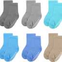 6 pack baby socks, cotton crew children's socks, non-slip grip socks, unisex, for toddlers, boys, girls, 4-7 Years (6 Pairs-gray/Lightgray/Lakeblue/Skyblue/Blue/Khaki)