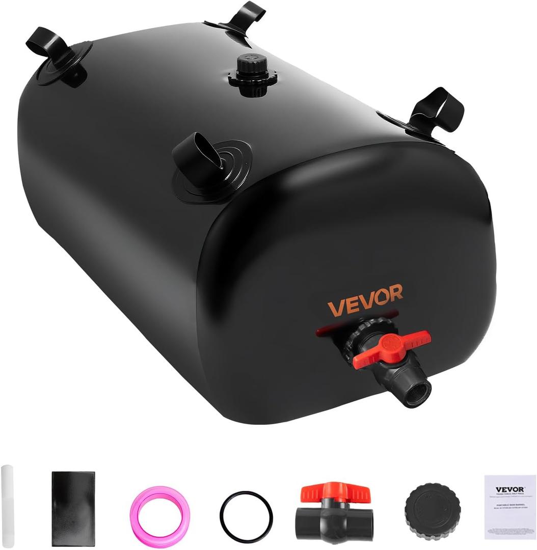 VEVOR Water Storage Bladder, 29.85 Gallon (113L) Water Storage Container Tank, 1000D PVC Thickened Soft Bag Bladder, Collapsible Portable for Garden Irrigation, Camping, RVs, Emergency Use - Black