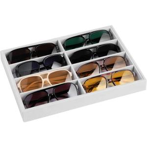 Frebeauty Sunglass Organizer,Velvet Glasses Organizer,8-Slot Sunglasses Tray for Drawer, Men's/Women's Sunglasses Box, Glasses Holder for Watch Stackable Eyeglass/Eyewear Display Tray (White)