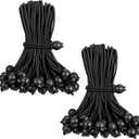 100 PCS Tarp Bungee Balls Ties 8 Inch, Black Bungee Cord with Balls, Heavy Duty High Elastic Bungee Cord Canopy Tie Down for Tarp,Camping Tent,Shelter,Shades Cloth,Cargo,Projector