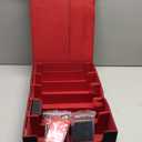 Trading Card Storage Box with Commander Display , 5-Row Deck Case with Removable Lid; 3900+ Card Deck Box for MTG TCG Sports Card, 5 Top Loaders, 5 Stoppers, 48 Dividers,1 Dice Tray (Black Red)