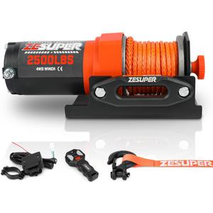 ZESUPER 2500 lb 12V DC Electric Winch 30 ft Synthetic Rope Off Road Waterproof UTV ATV Boat Winch Kits with Wireless Remote,Handheld Switch
