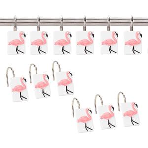 12 Pcs Flamingo Shower Curtain Hooks,Flamingo Bathroom Decor Pink Shower Curtain Hooks Cute Shower Curtain Hooks,for Curtain Rustproof Decorative Shower Rings for Bathroom