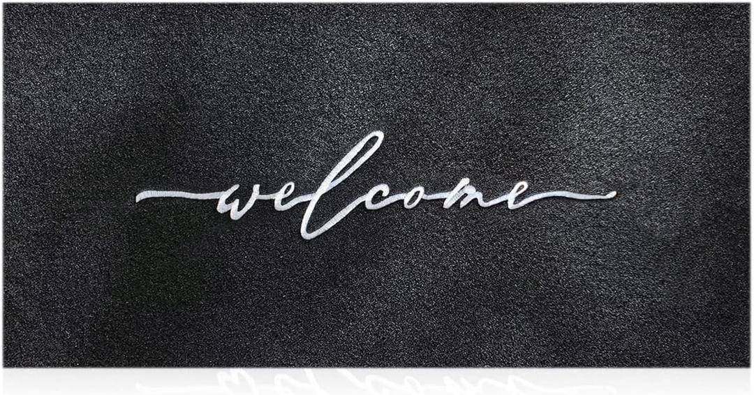 AAZZKANG Welcome Mats for Front Door Extra Large 18"x48" Outdoor with Non Slip Rubber Backing Easy to Clean Indoor Doormat for Entrance Outside Inside (Black)