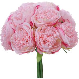 10PCS Deep Pink Realistic Silk Peonies Bouquet, Waterproof & UV Resistant Faux Peony Flowers, All-Weather Artificial Stems for Outdoor, Grave, Wedding Centerpiece & Home Decor