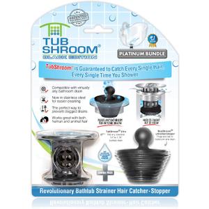 TubShroom Tub Drain Hair Catcher Combo Pack with Silicone Stopper, Black Chrome Protector And For Bathroom Drains, Fits Any Standard Bathtub Drain Measuring 1.4 to 1.8 Wide