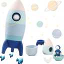 Silicone Rocket Stacking Toy - Space Rocket Toy - Baby Teething Toys -Early Learning Stacking Tower Educational Learning Stacking Toys Nesting Toy for Early Educational for Infants (Blue)