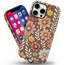 flewfun Magnetic for iPhone 14 Pro Max Case Cute Brown Floral Flowers Phone Case, Shockproof Slim TPU and Hard PC Protective Phone Cover Compatible with MagSafe Designed for Women Girls
