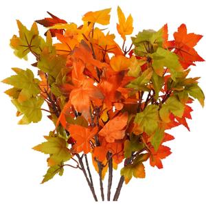 6Pcs Artificial Maple Leaves Branches, Fake Fall Leaves Stems for Autumn Thanksgiving Decor Table Centerpieces Decoration