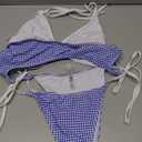 ZAFUL Women's Plaid Bikini Set Colorblock Dual Straps Halter String Tie Side 2 Piece Swimsuit Bathing Suit 0-Blue L