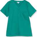 Amazon Essentials Women's Classic Fit V-Neck Short Sleeve Scrub Top (Available in Plus Size) (1X, Teal Blue)
