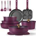 CAROTE 21pcs Pots and Pans Set, Nonstick Cookware Set Detachable Handle, Induction Kitchen Cookware Sets Non Stick with Removable Handle, RV Cookware Set, Gold and Purple, Mothers Day Gifts